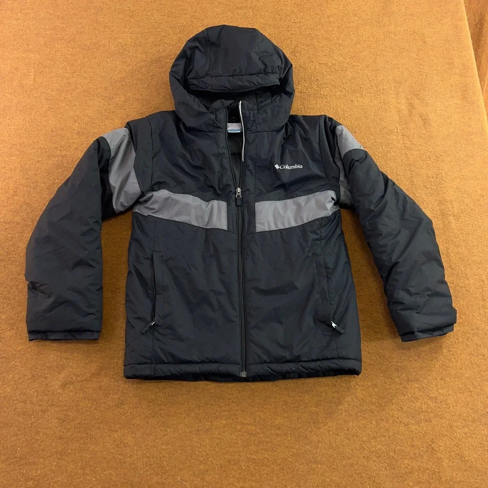 Columbia Boys Large 14/16 Black Grey Insulated Hooded Puffer Jacket SB5836